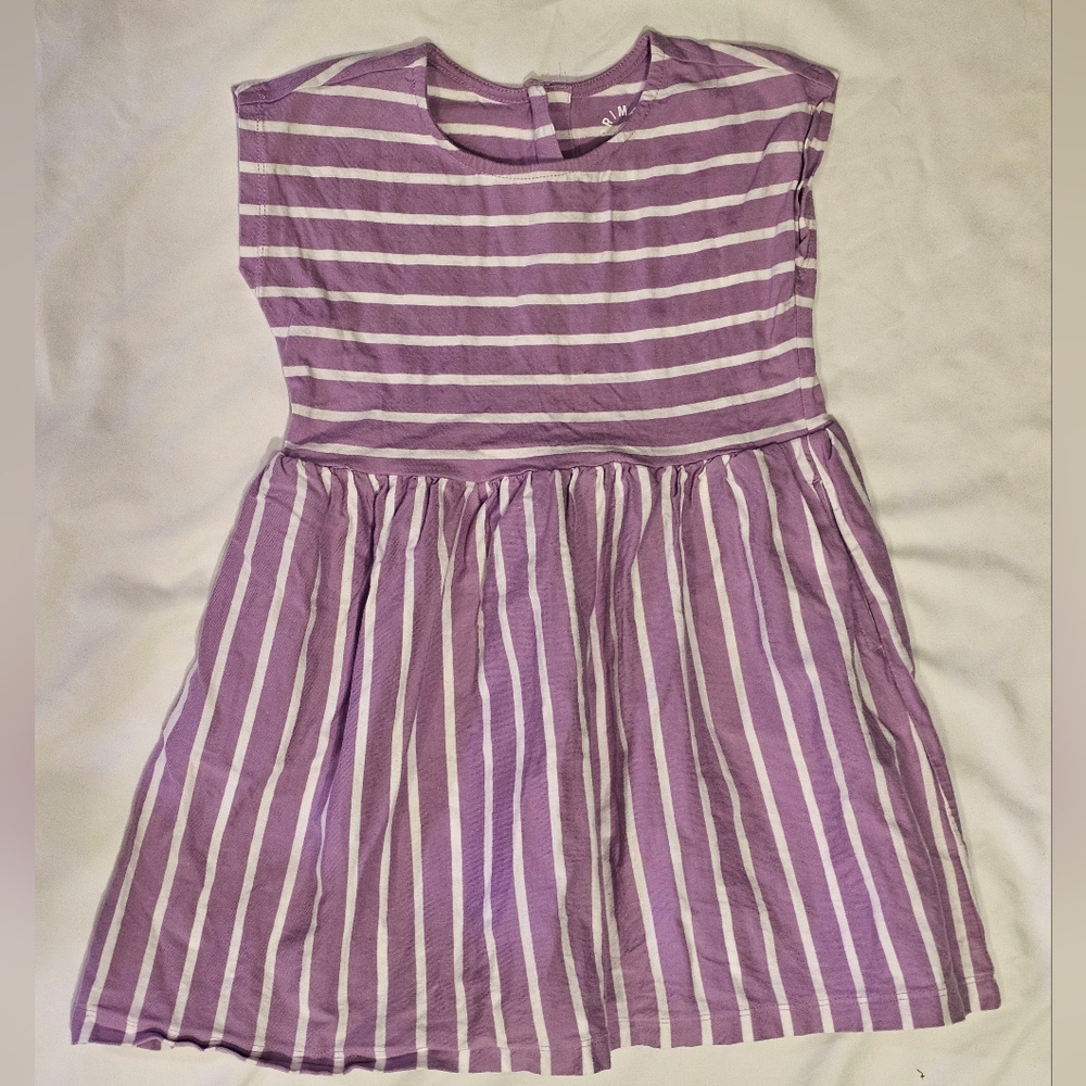 Primary Purple And White Striped Kids Dress- Size 4/5